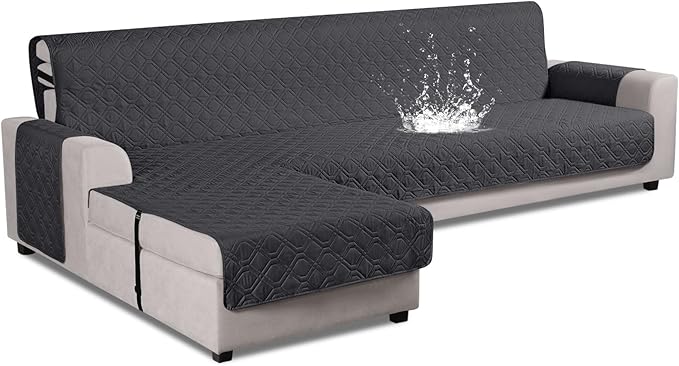 VANSOFY Upgraded Sectional Couch Covers 100% Waterproof L Shaped Sofa Slipcover Reversible Chaise Lounge Cover for Sectional Sofa Furniture Protector Cover for Pets Dog Cat(X-Large, Charcoal Gray)