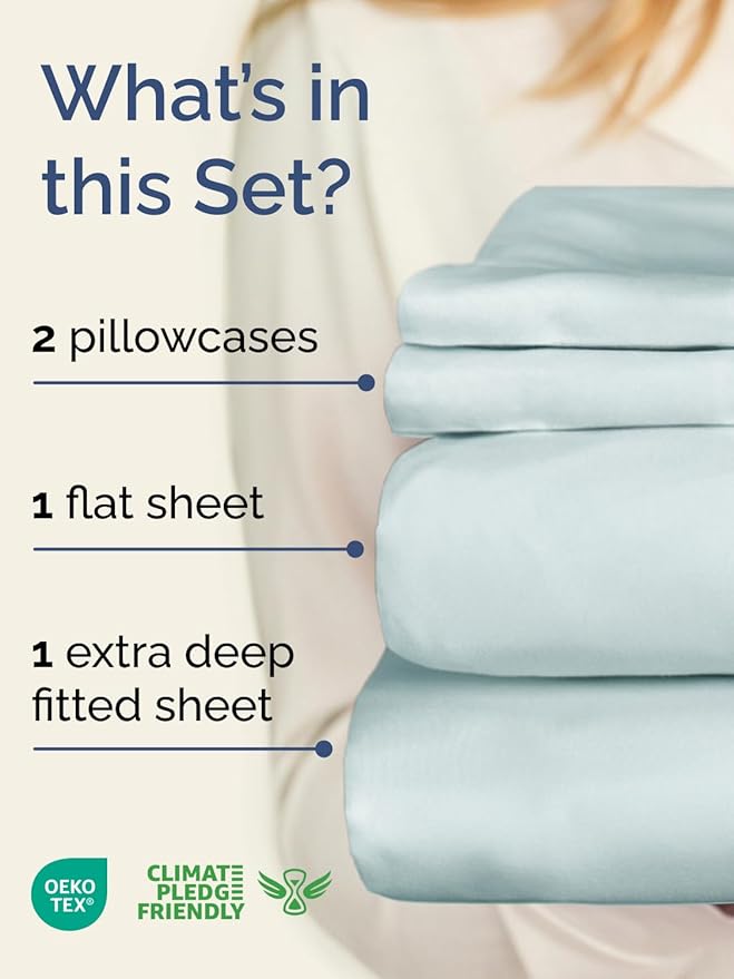 Extra Deep Twin XL Sheet Set - 4 Piece Breathable and Cooling Sheets - Hotel Luxury Bedding for Women, Men, Kids & Teens - Easy Secure Fit - Soft, Wrinkle Free & Comfy - Extra Deep Pockets - Ice Blue