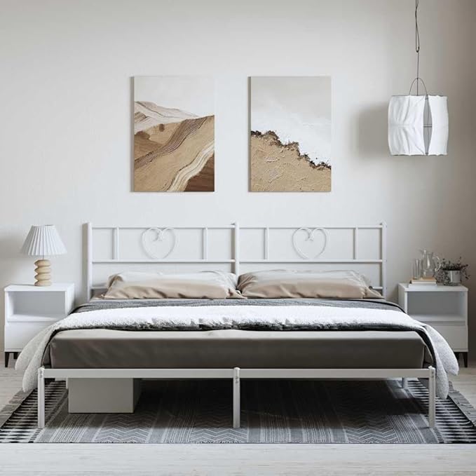 White Metal Bed Frame with Underbed Storage, 72x84 Inch Platform Base for Mattress, Powder-Coated Steel Minimalist Design for Modern Bedrooms, Easy Assembly