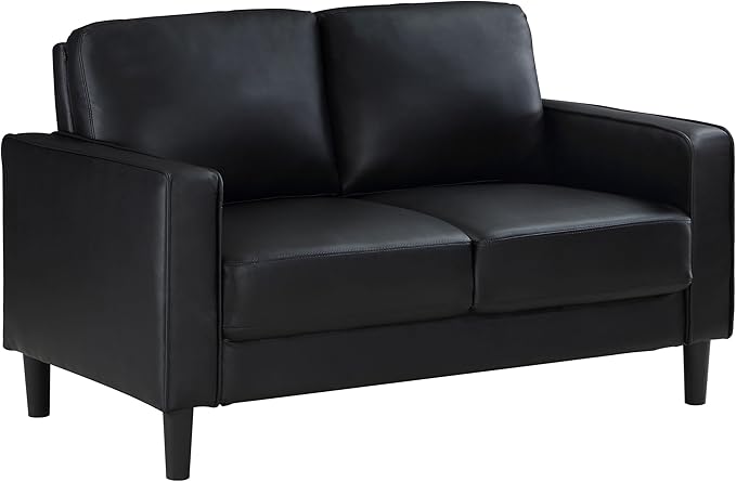 Coaster Home Furnishings - Ruth - Leatherette - Upholstered Loveseat with Track Arms, Attached Seats and Backs, and Straight Tapered Legs - Living Room - Black - 508362