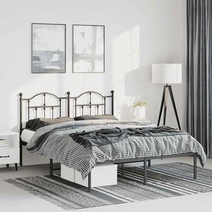 Bed Frame Black Powder-Coated Steel Double Bed Frame Bedroom Furniture Bedroom Decor for Hotels