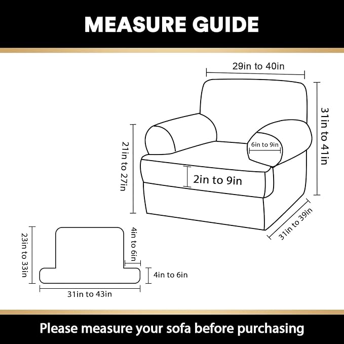 PrinceDeco 2 Pieces Armchair Slipcover Stretch Couch Covers for T Cushion Chair Slipcovers Soft Arm Chiar Cover Furniture Covers with 1 Individual T Shape Seat Covers Width Up to 40"- Black