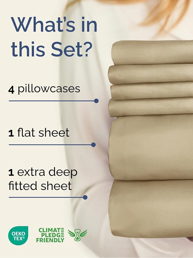 Extra Deep King Sheet Set - 6 Piece Breathable and Cooling Sheets - Hotel Luxury Bedding for Women, Men, Kids & Teens - Easy & Secure Fit - Soft, Wrinkle Free and Comfy - Extra Deep Pockets - Beige