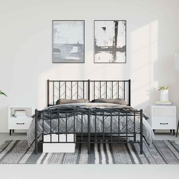 Bed Frame Black Powder-Coated Steel King Size Bed Frame Classic for Bedroom