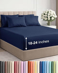 Extra Deep Cal King Sheet Set - 6 Piece Breathable and Cooling Sheets - Hotel Luxury Bedding for Women, Men, Kids & Teens - Easy & Secure Fit - Soft and Wrinkle Free - Extra Deep Pockets - Navy Blue