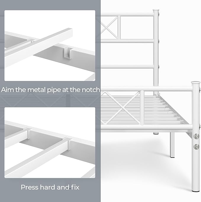 Yaheetech Queen Metal Platform Bed Frame Mattress Foundation with Headboard and Footboard No Box Spring Needed Under Bed Storage Steel Slats,White