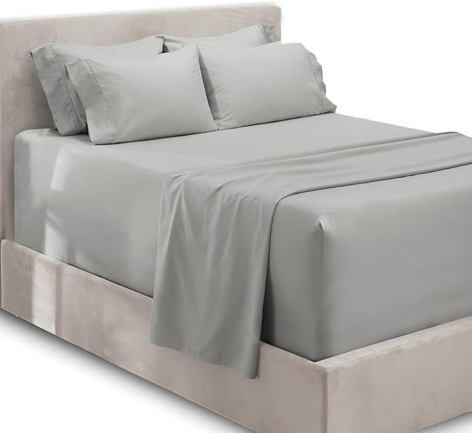 Hearth & Harbor Extra Deep Pocket Queen Sheets Sets - Fits Mattress 18-24 Inches Deep - Extra Deep Pocket Sheets - 6 Piece Queen Size - Silver
