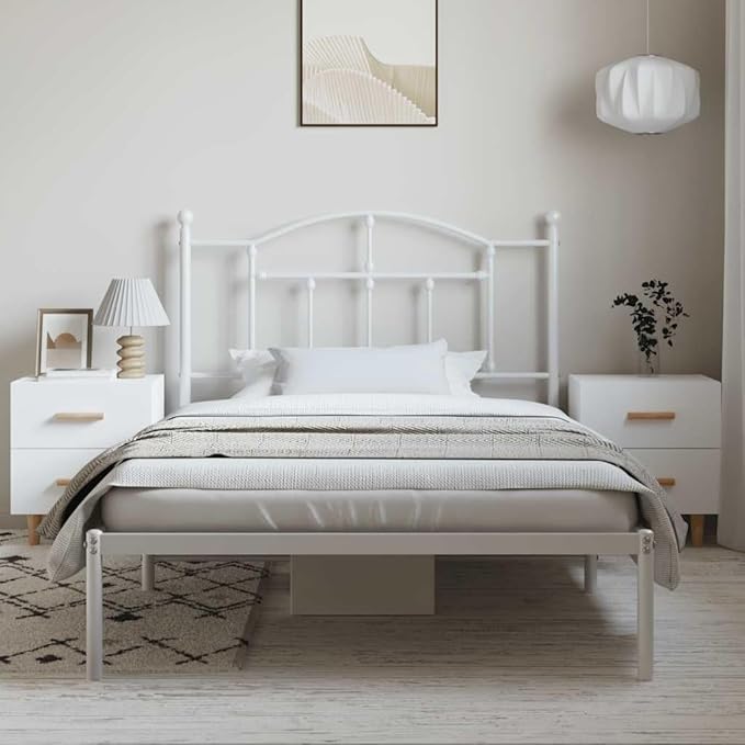 Bed Frame White Powder-Coated Steel Twin Bed Frame Rectangular Bedroom Furniture Bedroom Decor for bedrooms
