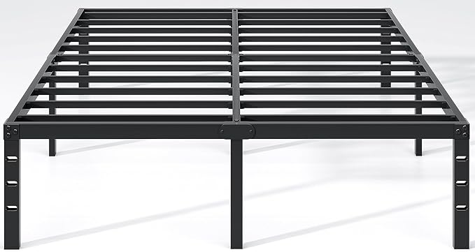NEW JETO Metal Bed Frame,King Size Bed Frame with Storage Space,Heavy Duty Sturdy Mattress Foundation,Easy Assembly,No Box Spring Needed,Black,12 Inch,King
