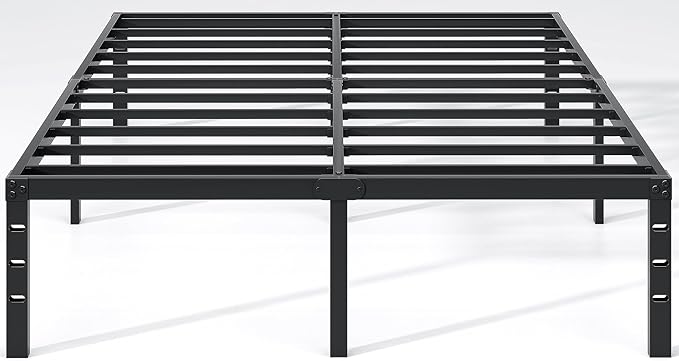Metal Bed Frame,Full Size Bed Frame with Storage Space,Heavy Duty Sturdy Mattress Foundation,Easy Assembly,No Box Spring Needed, Black,16 Inch,Full