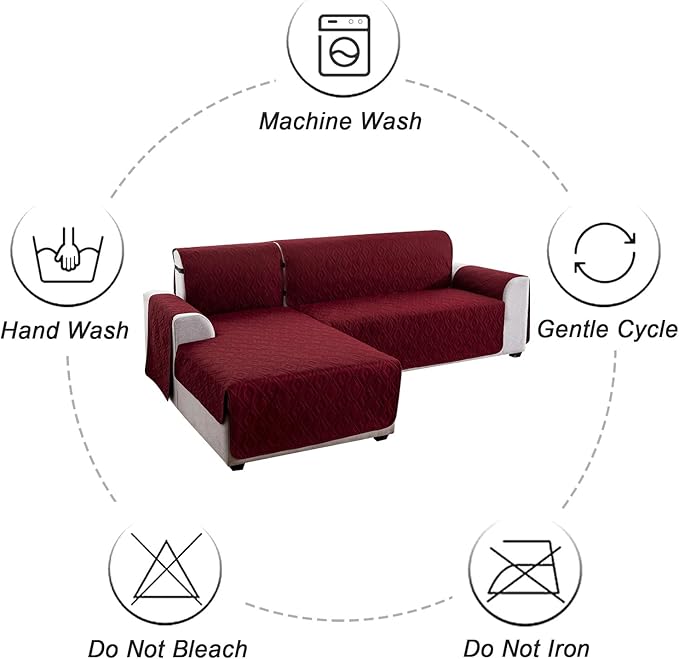 Genina Sectional Couch Covers for Dogs L Shaped Sofa Covers Chaise Lounge Cover Reversible Sofa Cover Sectional Furniture Protector for Pets, Kids (Wine Red, Large)