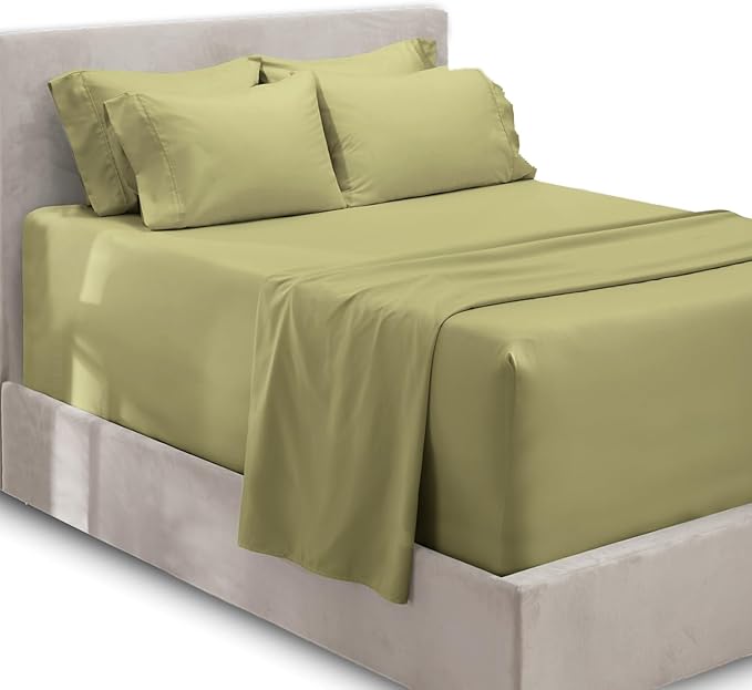 Hearth & Harbor Extra Deep Pocket Queen Sheets Sets - Fits Mattress 18-24 Inches Deep - Extra Deep Pocket Sheets - 6 Piece Queen Size - Sage