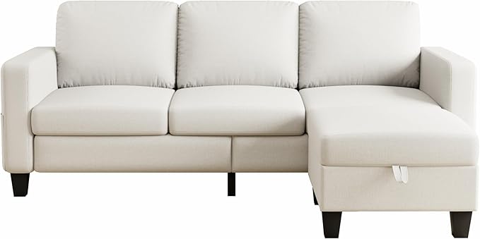 78" Sectional Sofa Couches for Living Room, Beige Convertible L Shaped Couch with Storage Ottoman, Deep Seat Pet-Friendly Linen Fabric Sofa Set for Small Space, Apartment, Dorm