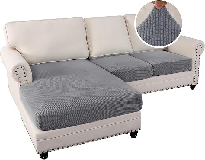 H.VERSAILTEX Sectional Couch Covers 3 Pieces Sofa Seat Cushion Covers L Shape Separate Cushion Couch Chaise Cover for Both Left/Right Sectional Couch (Seat Only: 1 Chaise + 2 Sofa, Dove)