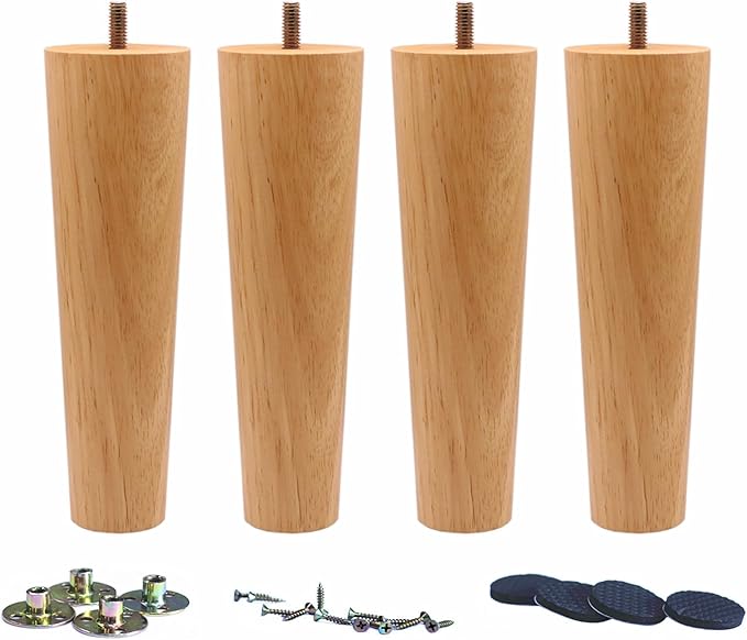 WEICHUAN Round Wooden Replacement Furniture Chair Ottoman Loveseat Coffee Table Cabinet Sofa Couch Legs 8 inch Heavy Duty (8" Straight Set of 4)