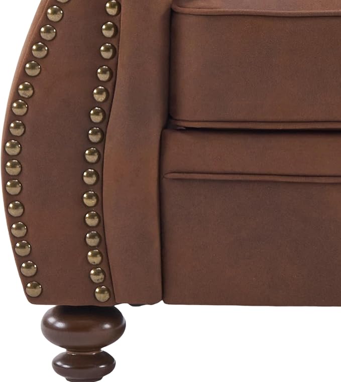 Living Room Furniture Sets,Sofa Sets and Couch Sets for Living Room,Mid-Century Vintage Sofa Couches with Rivet Design (Caramel, 2 Loveseat+3 Seater)
