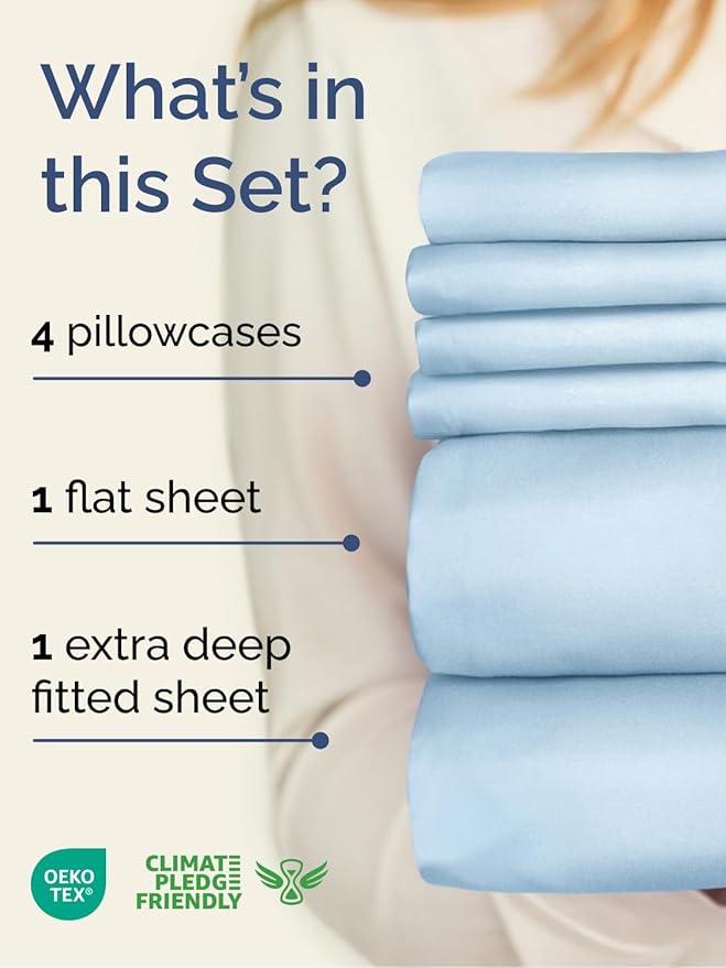 Extra Deep Cal King Sheet Set - 6 Piece Breathable and Cooling Sheets - Hotel Luxury Bedding for Women, Men, Kids & Teens - Easy & Secure Fit - Soft and Wrinkle Free - Extra Deep Pockets - Light Blue