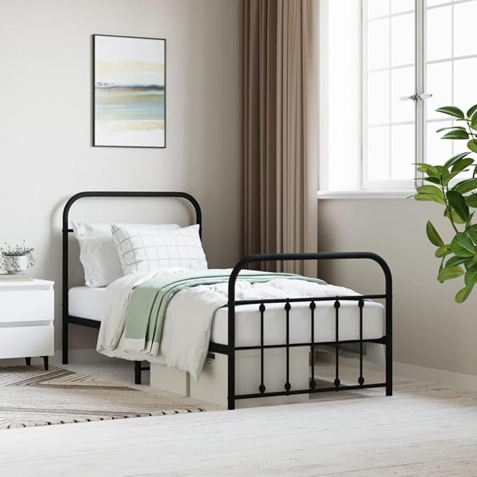 Bed Frame Black Powder-Coated Steel Twin Storage Bed Frame headboard Bedroom Furniture for Living Room