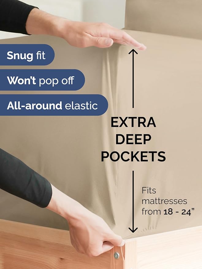 Extra Deep King Sheet Set - 6 Piece Breathable and Cooling Sheets - Hotel Luxury Bedding for Women, Men, Kids & Teens - Easy & Secure Fit - Soft, Wrinkle Free and Comfy - Extra Deep Pockets - Cream