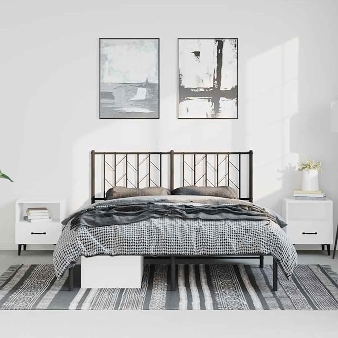 Bed Frame Black Powder-Coated Steel Double Size Bed Frame Sturdy Metal for Bedroom