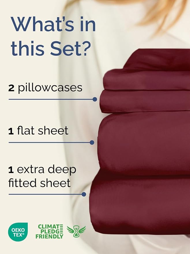 Extra Deep Twin Sheet Set - 4 Piece Breathable and Cooling Sheets - Hotel Luxury Bedding for Women, Men, Kids & Teens - Easy & Secure Fit - Soft, Wrinkle Free and Comfy - Extra Deep Pockets - Burgundy