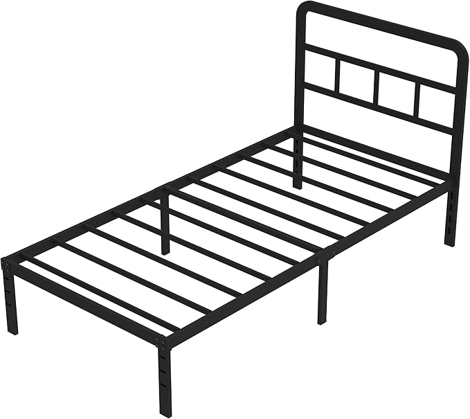 DiaOutro 14 Inch Twin XL Bed Frame with Headboard No Box Spring Needed Metal Platform Heavy Duty Steel Slat Mattress Foundation/Easy Assembly/Noise Free/Black