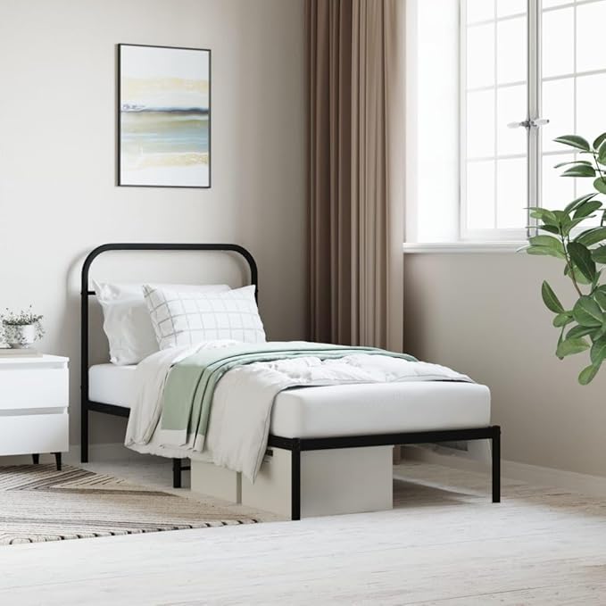 Bed Frame Black Powder-Coated Steel Twin Industrial Bed Frame headboard Bedroom Furniture for Guest Room