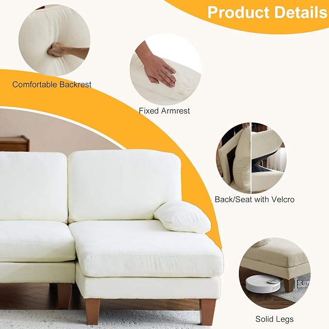 Karl home 111" Sectional Sofa U-Shaped 4-Seat Couch with Chaises Wood Grian Legs Chenille Fabric Upholstered for Living Room, Apartment, Office, Beige