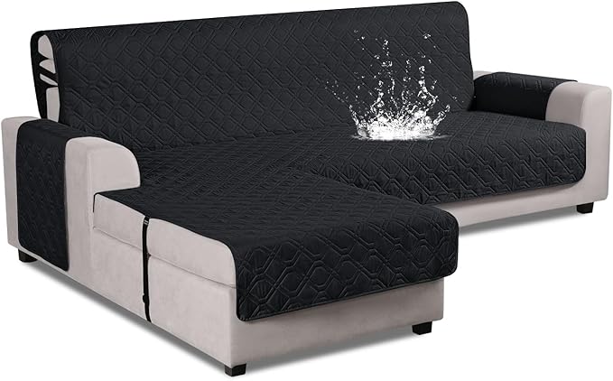 VANSOFY Upgraded Sectional Couch Covers 100% Waterproof L Shaped Sofa Slipcover Reversible Chaise Lounge Cover for Sectional Sofa Furniture Protector Cover for Pets Dog Cat(Small, Black)