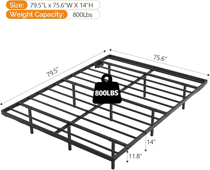 VINGLI Floating Bed Frame King with USB Charging Station/LED Lights, 14'' Platform Bed Frame King Size Heavy Duty Metal Bed, No Box Spring Needed,Black