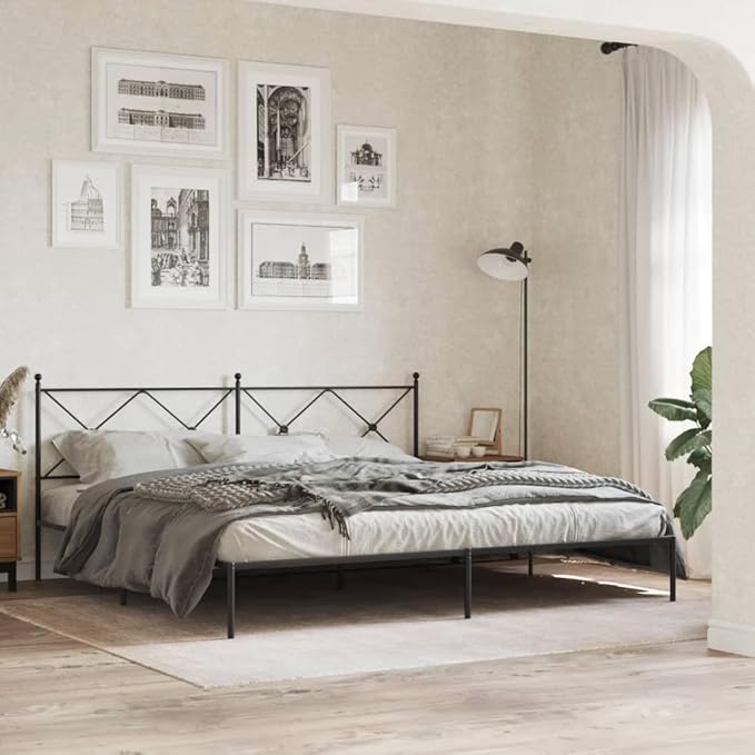Modern Black Double Metal Bed Frame with Headboard, Sturdy Steel Construction for Two, Easy Assembly and Compact Size 78.0 x 81.5 x 35.6 Inches
