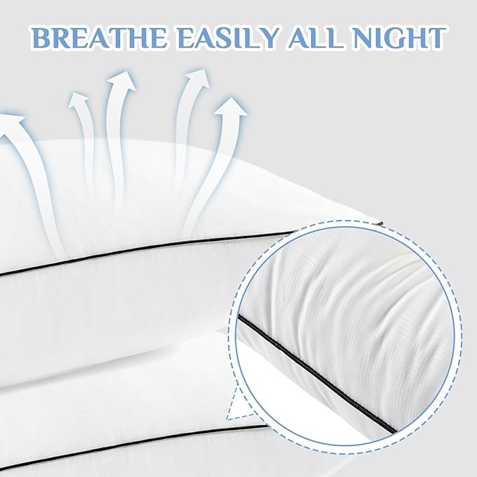 JOLLYVOGUE Pillows Standard/Full Size Set of 2, Hotel Collection Bed Pillows for Side, Back, and Stomach Sleepers, Fluffy and Supportive, Down Alternative Microfiber Filled Pillows, 2 Pack