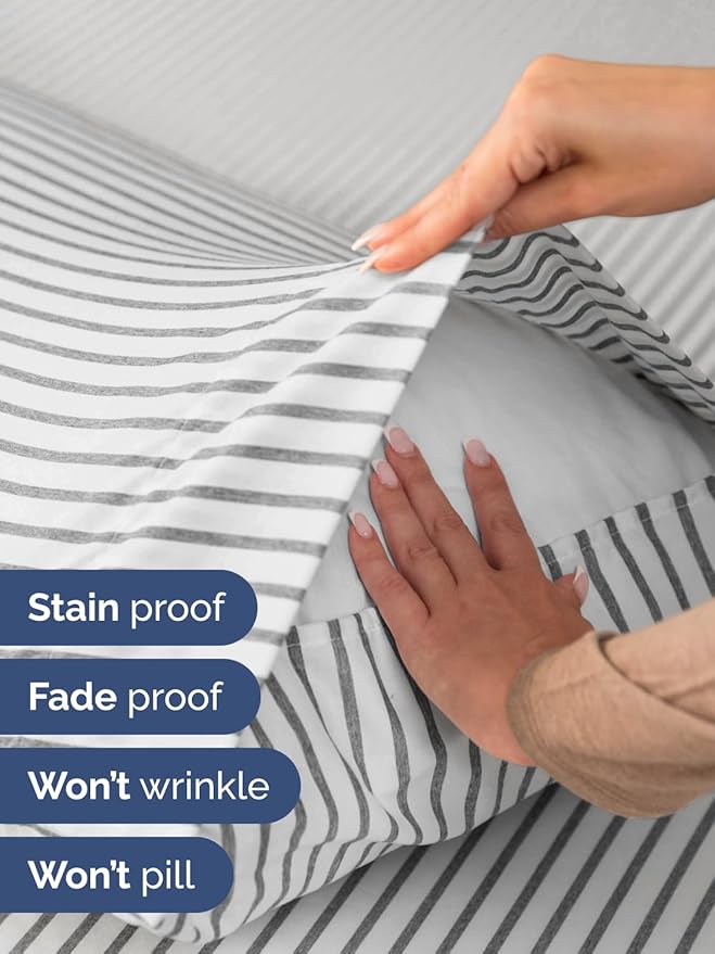 Extra Deep Queen Sheet Set - 6 Piece Breathable and Cooling Sheets - Hotel Luxury Bedding for Women, Men, Kids & Teens - Easy Secure Fit - Soft and Wrinkle Free with Extra Deep Pockets - Grey Stripes