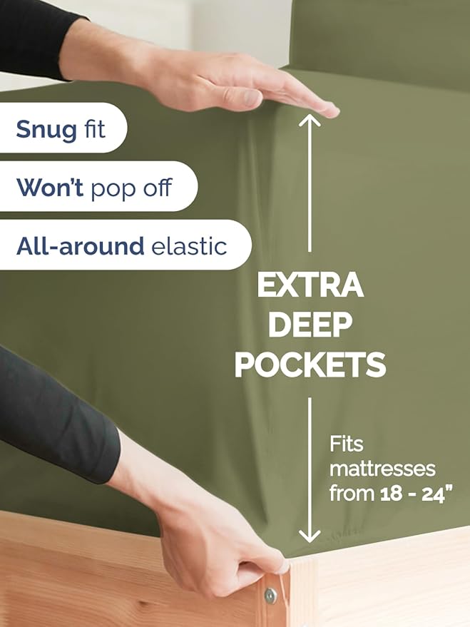 Extra Deep Twin XL Sheet Set - 4 Piece Breathable and Cooling Sheets - Hotel Luxury Bedding for Women, Men, Kids & Teens - Easy & Secure Fit - Soft and Wrinkle Free - Extra Deep Pockets - Sage Green
