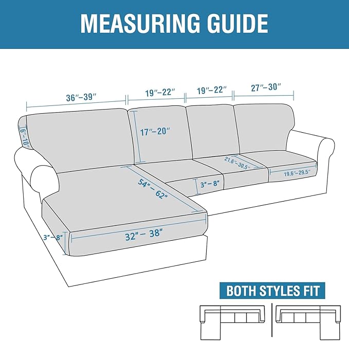 H.VERSAILTEX Sectional Couch Covers 8 Pieces Stretch Sofa Covers for Sectional Sofa Set Separate L Shaped Couch Cover for Both Left/Right Couch (Seat and Back: 1 Chaise + 3 Sofa, Burgundy)