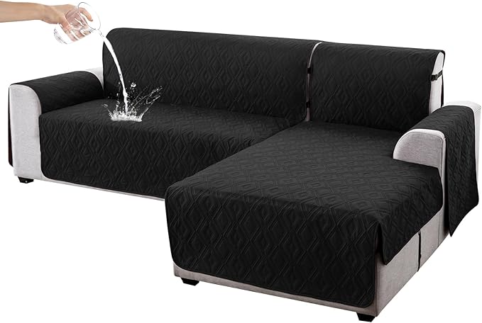 Genina Sectional Couch Covers for Dogs L Shaped Sofa Covers Chaise Lounge Cover Reversible Sofa Cover Sectional Furniture Protector for Pets, Kids (Black, Small)