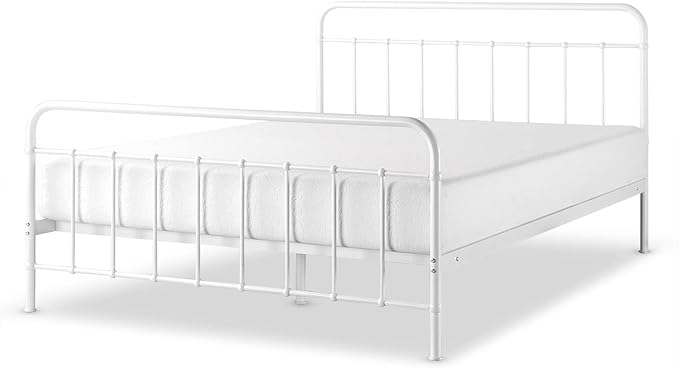 Zinus Florence Full Panel Metal Platform Bed Frame, Mattress Foundation, No Box Spring Needed, Easy Assembly, White, King