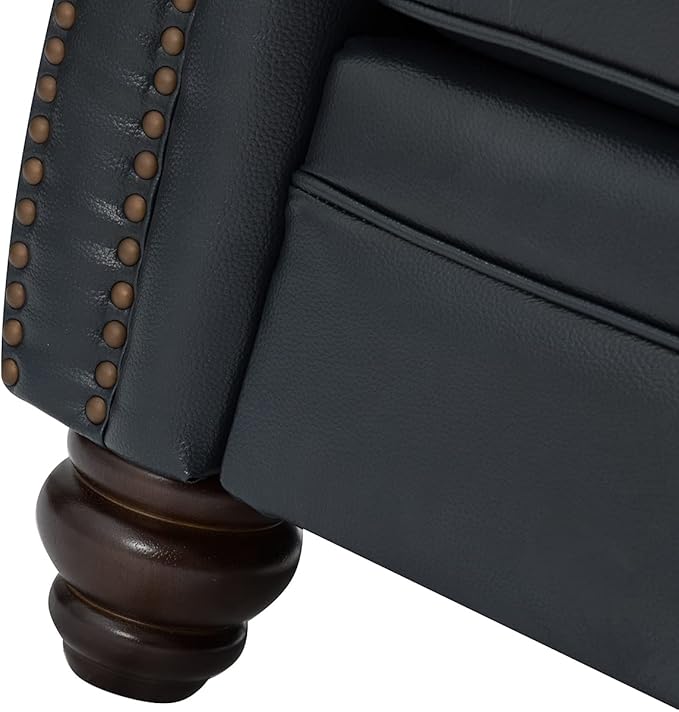 HULALA Home 81'' Genuine Leather Sofa with Removable Cushion, Mid-Century Modern Living Room 3-Seater Couch, Full Grain Leather Couch with Nailhead Trim and Rolled Arm for Bedroom Apartment, Navy
