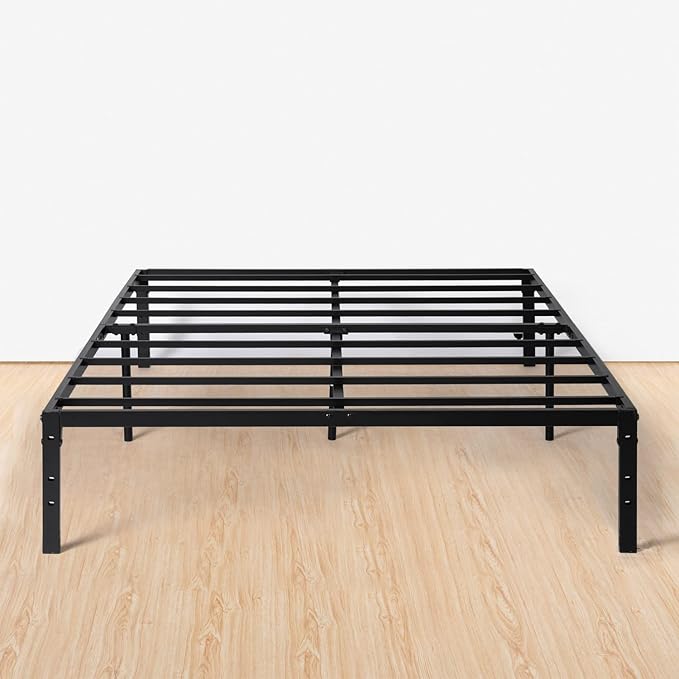 FurnitureR Modern Metal Platform Bed, Full/Twin Size Bed Frame with 14.2" Under-Bed Storage, Sturdy Locking Mechanism, Easy Assembly for Bedroom or Guest Room, Black (Full)