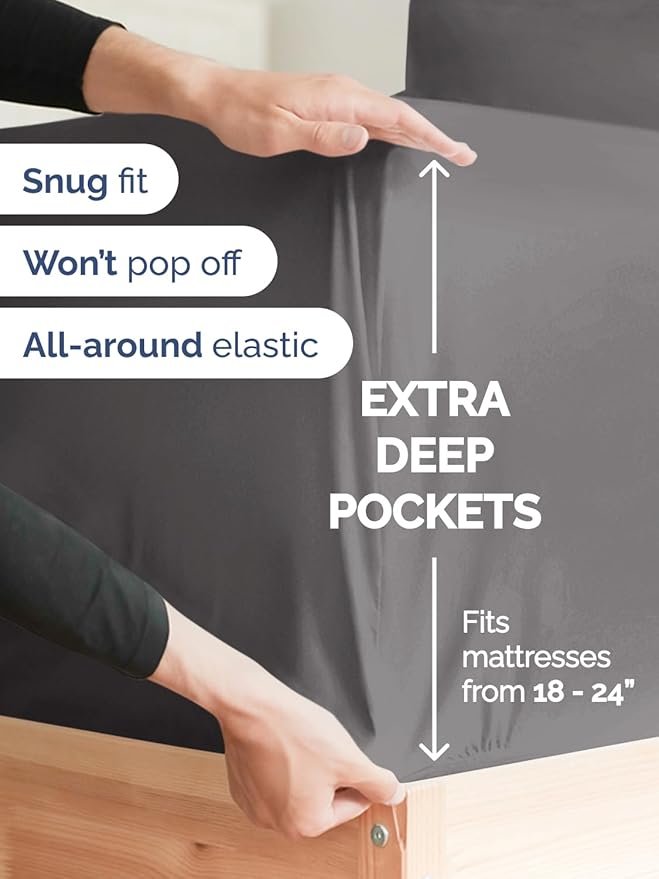 Extra Deep Twin XL Sheet Set - 4 Piece Breathable and Cooling Sheets - Hotel Luxury Bedding for Women, Men, Kids & Teens - Easy & Secure Fit - Soft, Wrinkle Free and Comfy - Extra Deep Pockets - Grey