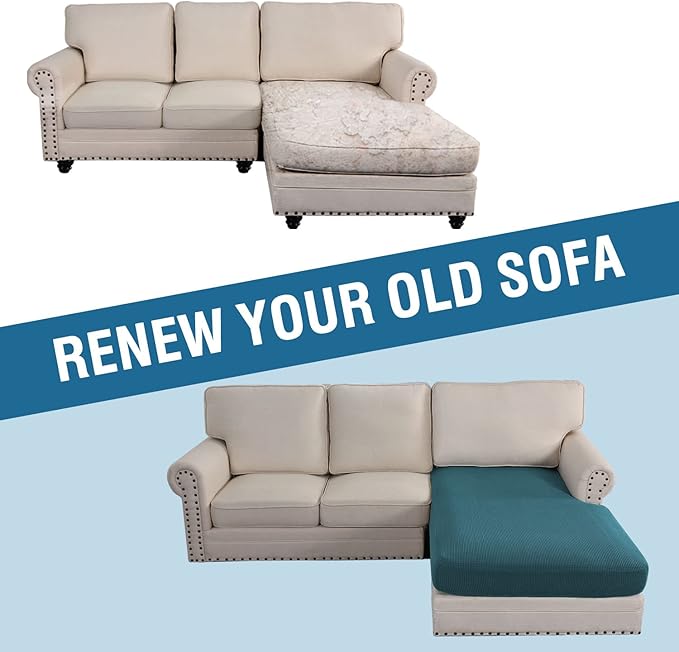 H.VERSAILTEX Sectional Couch Covers 1 Piece Chaise Slipcover L Shape Separate Cushion Couch Cover for Both Left/Right Sectional Couch (Seat Only: 1 Chaises, Deep Teal)