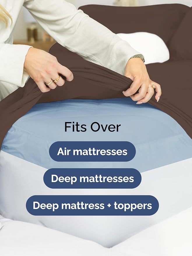 Extra Deep King Sheet Set - 6 Piece Breathable and Cooling Sheets - Hotel Luxury Bedding for Women, Men, Kids & Teens - Easy & Secure Fit - Soft, Wrinkle Free and Comfy - Extra Deep Pockets - Brown