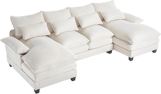 110.2" Modular U Shaped Cloud Couch, Modern 4-Seat Chenille Upholstery Sectional Sofa with Double Chaise & Double Layer Cushions, Deep Seat Comfy Couch for Living Room, Bedroom, Apartment, Beige