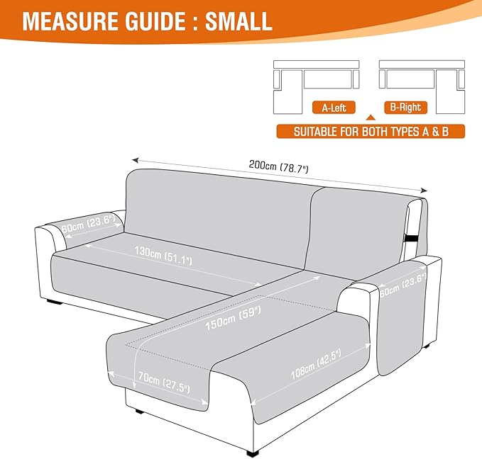 VANSOFY Sectional Couch Covers 100% Waterproof L Shaped Sofa Slipcover 3pcs Reversible Chaise Lounge Cover for Sectional Sofa Furniture Protector Cover for Pets Cat Dog(Small, Blcak)