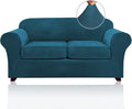 PrinceDeco Velvet Couch Cover Loveseat Covers for 2 Cushion Couch 3 Piece Sofa Covers for Dogs Washable Loveseat Covers Width Up to 72 Inch No Slip Stretch Sofa Slipcover(Medium,Deep Teal)