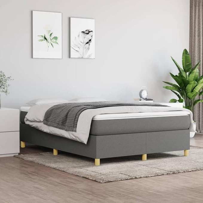 Bed Frame Dark Gray Fabric (100% Polyester), Plywood, Engineered Wood Furniture
