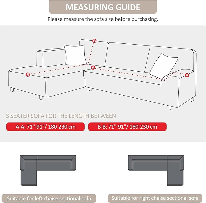 KinCam Sectional Couch Covers L Shape Sofa Covers Super Stretch 2pcs Sofa Slipcovers for 3 + 3 Seaters Sectional Chaise Slipcover with 2pcs Pillow Covers for Pets Kids, Taupe