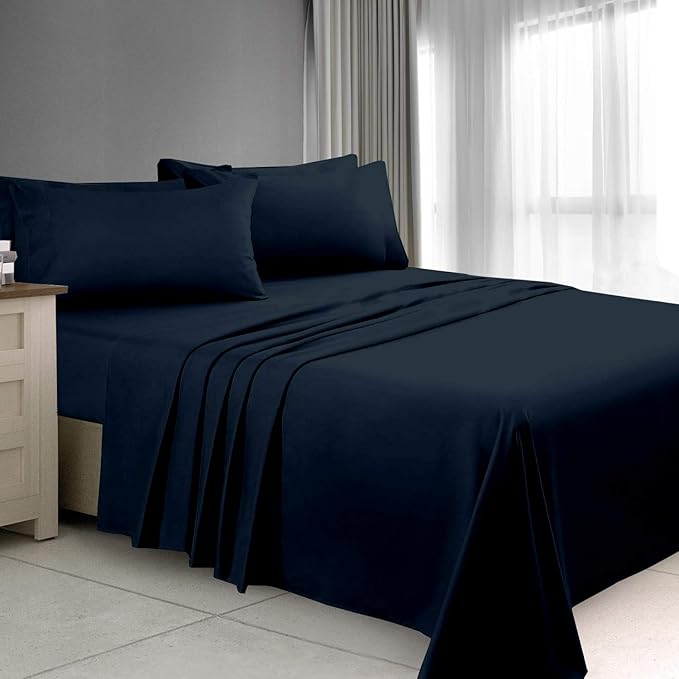 Ready To Rest Super Single Waterbed Sheets, 4 Piece Attached Sheet Set, Fits 18 Inch Deep Mattress, Brushed Microfiber, Ultra Soft and Lightweight (Navy Blue)