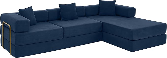 HANXIN 108 Inch Convertible Sleeper Sofa Bed, Folding Floor Mattress Couch with Fixed-Shape Frame, Futon Boneless Couch Lounge Loveseat with Pull Out Bed, No Assembly Required (Blue)