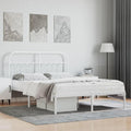 Bed Frame White Steel Single Bed Bedroom Furniture for Bedroom 55.1x74.8in Frame Rectangular